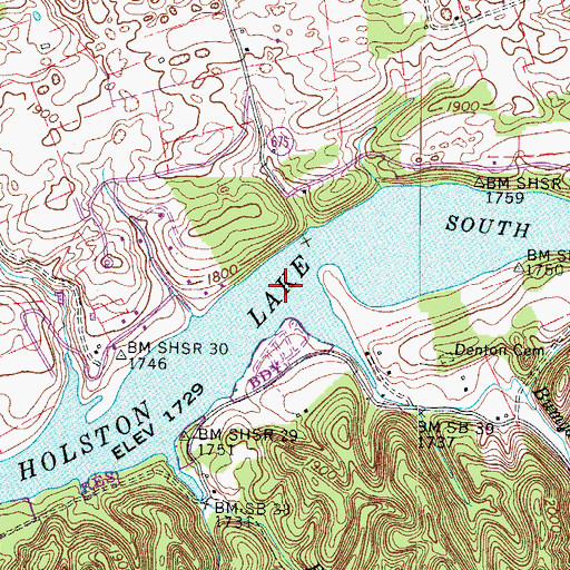 Topographic Map of Denton Ford (historical), VA
