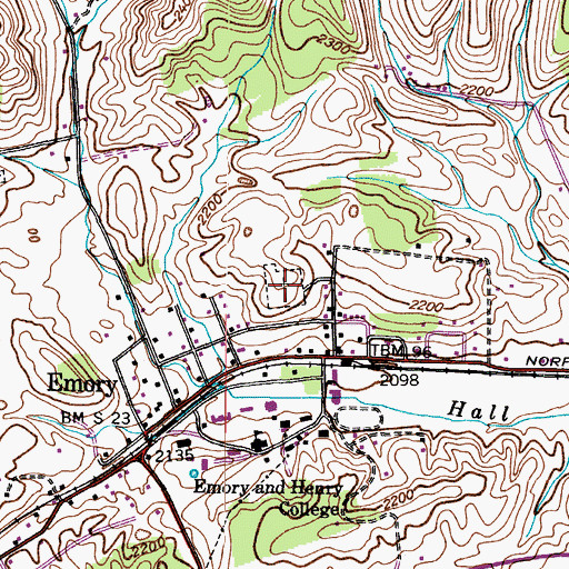 Topographic Map of Emory and Henry Cemetery, VA