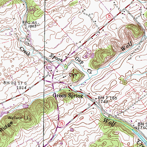 Topographic Map of Green Spring Cemetery, VA