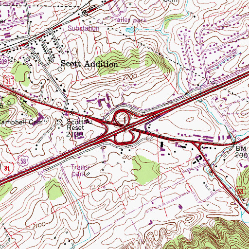 Topographic Map of Interchange 19, VA