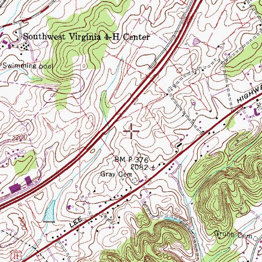 Topographic Map of Johnston Memorial Hospital, VA