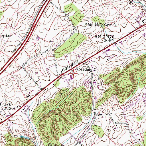 Topographic Map of Rosedale Cemetery, VA