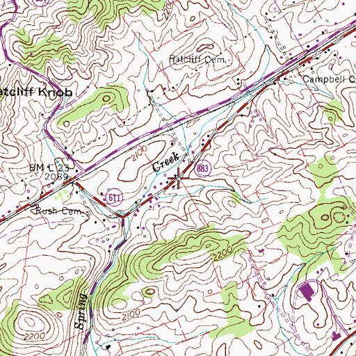 Topographic Map of Rushtown School (historical), VA