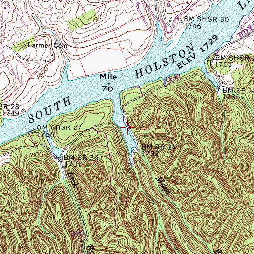 Topographic Map of Sawmill Branch, VA