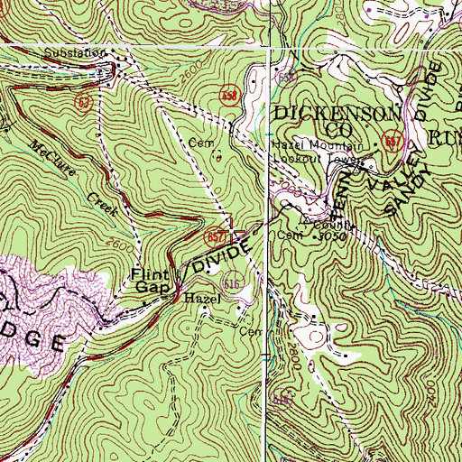 Topographic Map of Hazel School (historical), VA