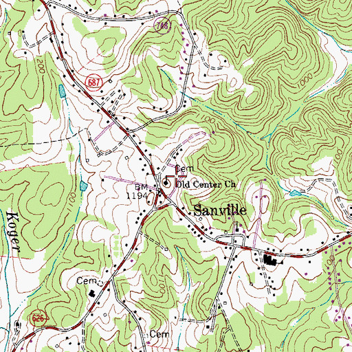 Topographic Map of Old Center Cemetery, VA