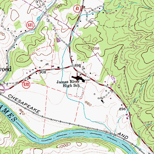 Topographic Map of James River High School, VA