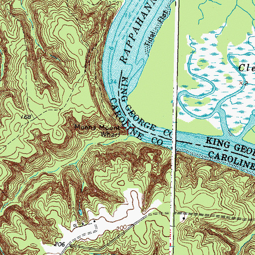 Topographic Map of Moons Mount Wharf, VA