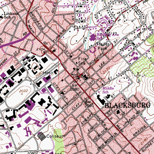Topographic Map of Blacksburg, VA
