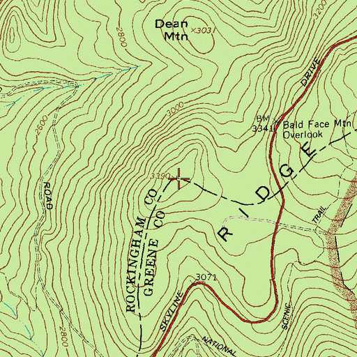 Topographic Map of Bald Face Mountain, VA