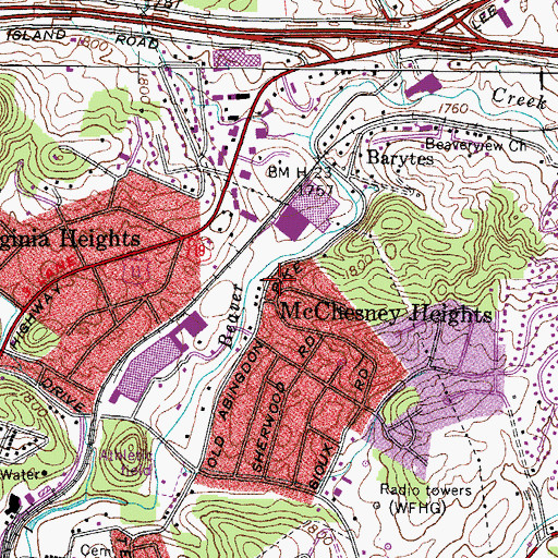 Topographic Map of City of Bristol, VA