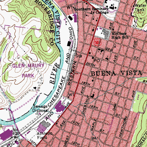 Topographic Map of City of Buena Vista, VA