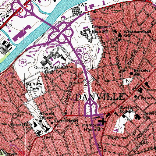 Topographic Map of City of Danville, VA