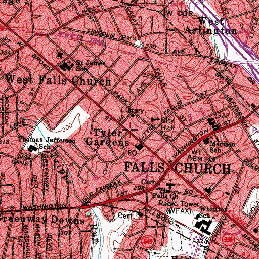 Topographic Map of City of Falls Church, VA