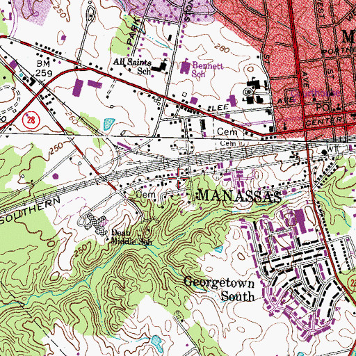 Topographic Map of City of Manassas, VA