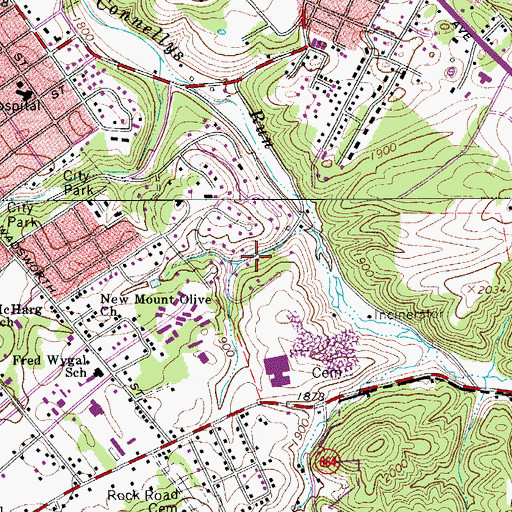 Topographic Map of City of Radford, VA
