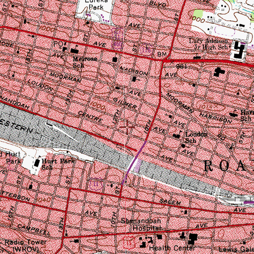 Topographic Map of City of Roanoke, VA