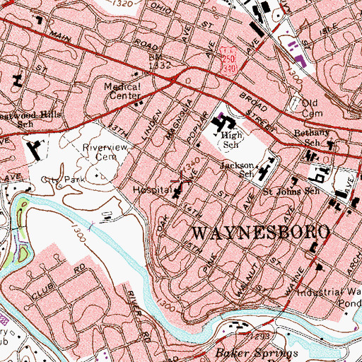 Topographic Map of City of Waynesboro, VA
