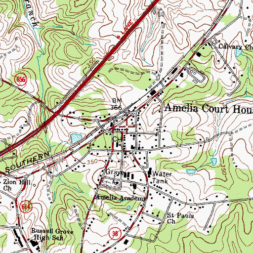 Topographic Map of Amelia Court House, VA