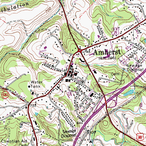 Topographic Map of Amherst, VA