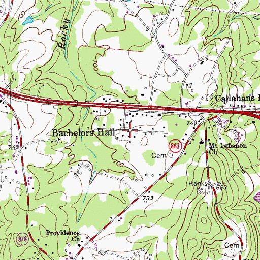 Topographic Map of Bachelors Hall, VA