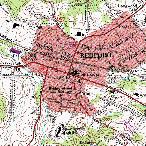 Topographic Map of Bedford, VA