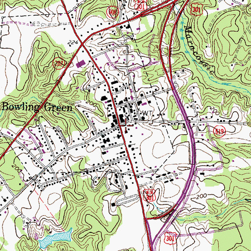 Topographic Map of Bowling Green, VA