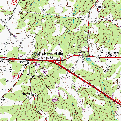 Topographic Map of Callahans Hills, VA