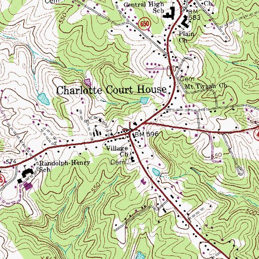 Topographic Map of Charlotte Court House, VA