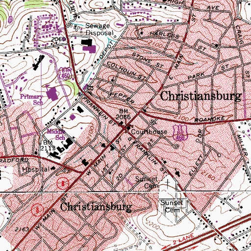 Topographic Map of Christiansburg, VA