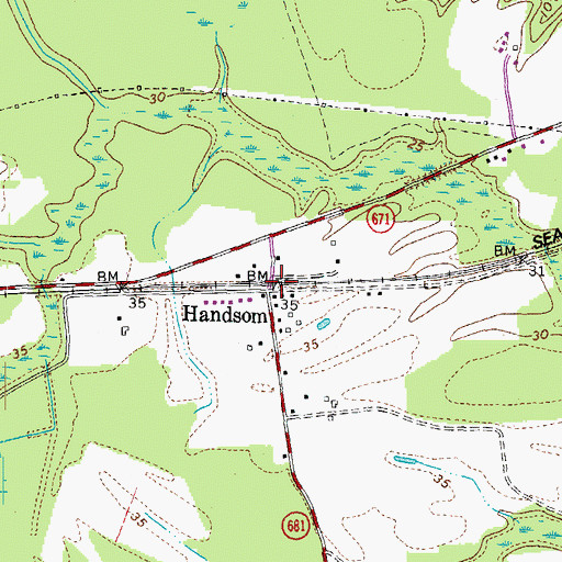 Topographic Map of Handsom, VA
