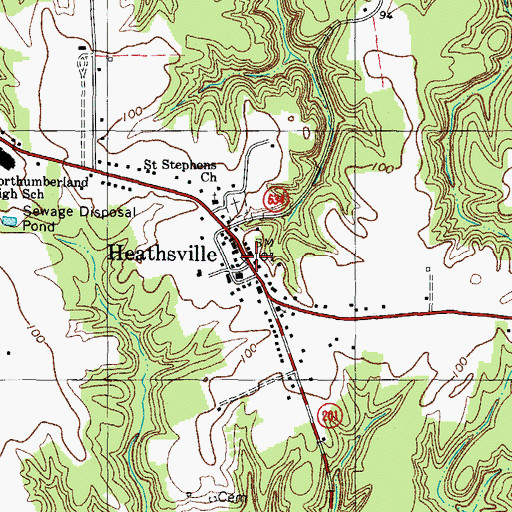 Topographic Map of Heathsville, VA