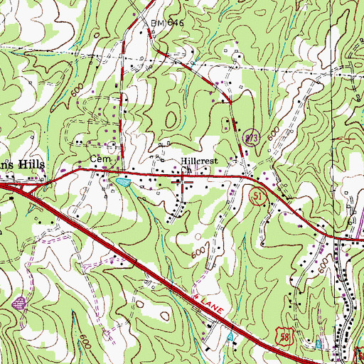 Topographic Map of Hillcrest Church, VA