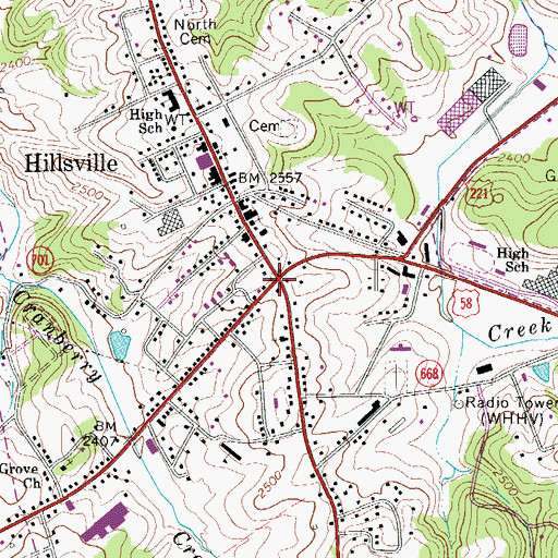 Topographic Map of Hillsville, VA