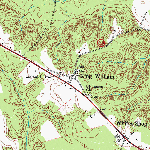 Topographic Map of King William, VA
