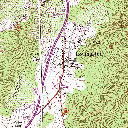 Topographic Map of Lovingston, VA