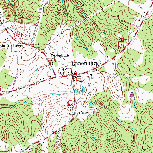 Topographic Map of Lunenburg, VA