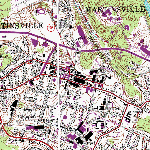 Topographic Map of Martinsville, VA