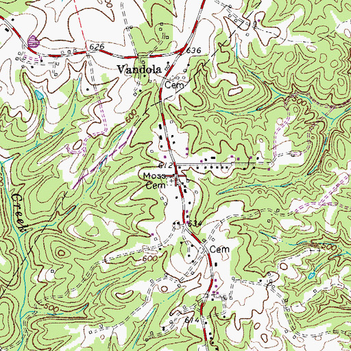 Topographic Map of Moss Cemetery, VA