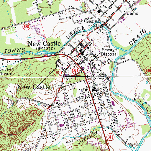 Topographic Map of New Castle, VA