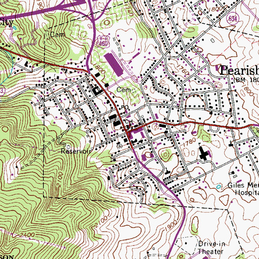 Topographic Map of Pearisburg, VA