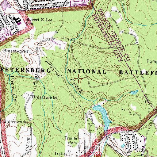Topographic Map of Petersburg National Battlefield, VA