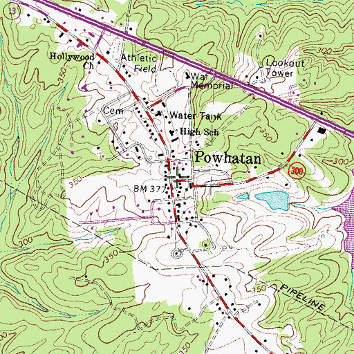 Topographic Map of Powhatan, VA