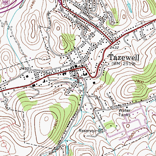 Topographic Map of Tazewell, VA