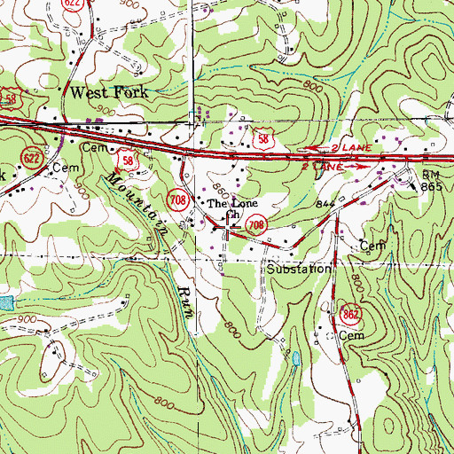 Topographic Map of The Lone Church, VA