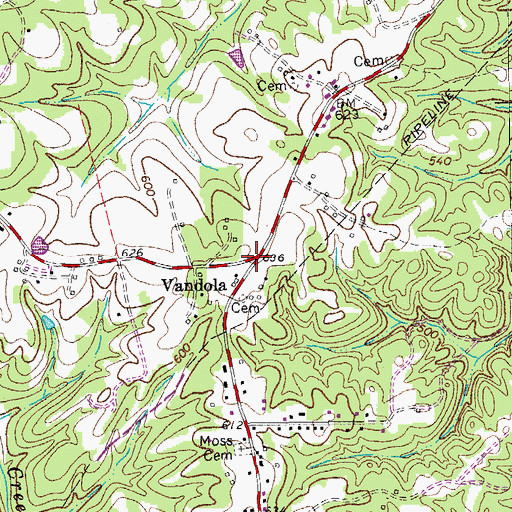 Topographic Map of Vandola, VA