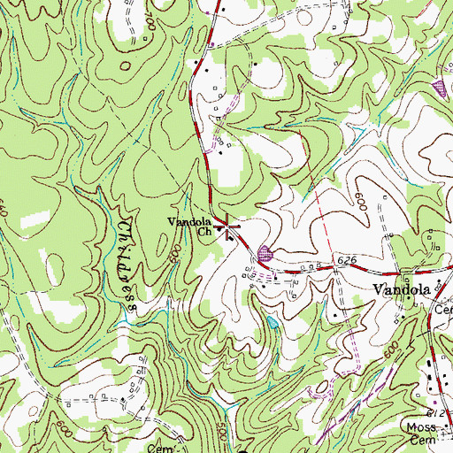 Topographic Map of Vandola Church, VA