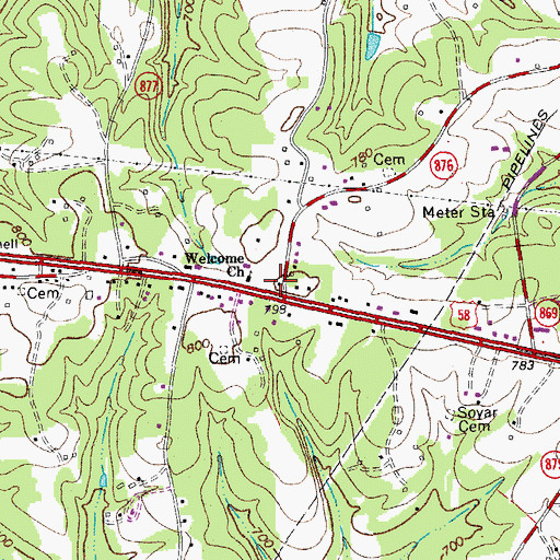 Topographic Map of Welcome Church, VA