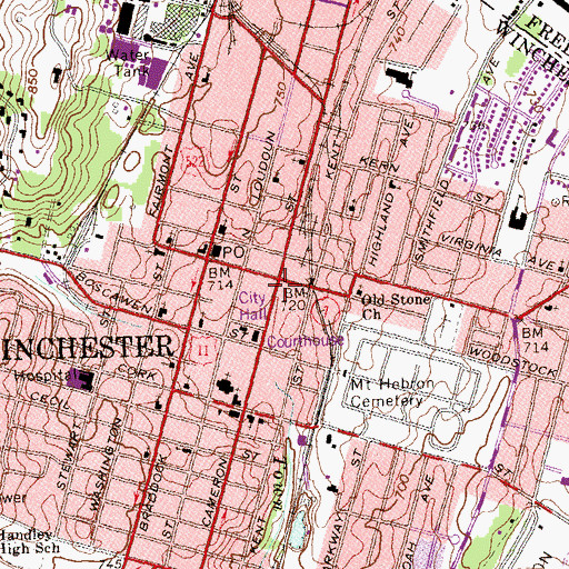 Topographic Map of Winchester, VA