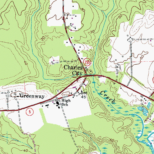 Topographic Map of Charles City, VA